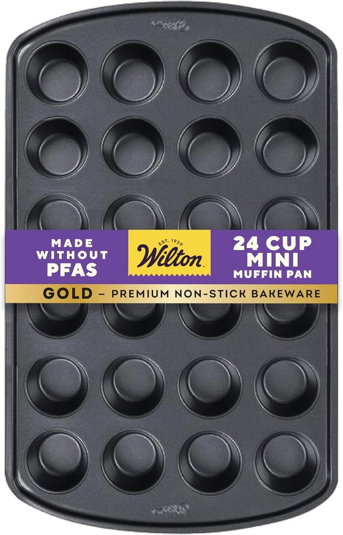 Wilton Gold Premium Non-Stick Warp-Resistant Bakeware, Made Without PFAs, Muffin Pan, 24-cup, 16x10x1 in, (MINI)