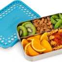 LunchBots Large Cinco Stainless Steel Lunch Container - Five Section Design Holds a Variety of Foods - Metal Bento Box for Kids or Adults - Dishwasher Safe - Stainless Lid - Aqua Dots