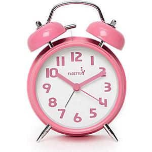 {Loud Alarm for Deep Sleepers) 4'' Twin Bell Alarm Clock with Backlight for Bedroom and Home Decoration(Pink)