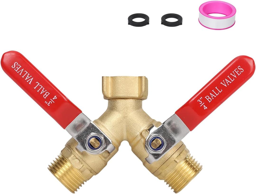 Garden Hose Splitter 2 Way, Brass Water Hose Splitter with Stainless Steel Long Handle, 3/4" GHT Thread Garden Hose Y Splitter, Full Flow Hose Splitter 2 Way Heavy Duty