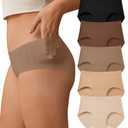 SHARICCA Womens Seamless Underwear No Show Hipster Panties Invisible Lightweight Nuage Bikinis Briefs Microfiber Pack Size XL