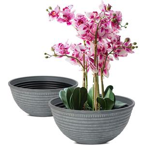 2 Pack 10 Inch Plant Pots,Durable Decorative Flower Pots Planters with Drainage Hole for Indoor and Outdoor Plants,Flowers,Succulents, Gray