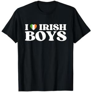 Funny I Love Irish Boys I Red Heart British Boys Ireland T-Shirt, Size S, Black