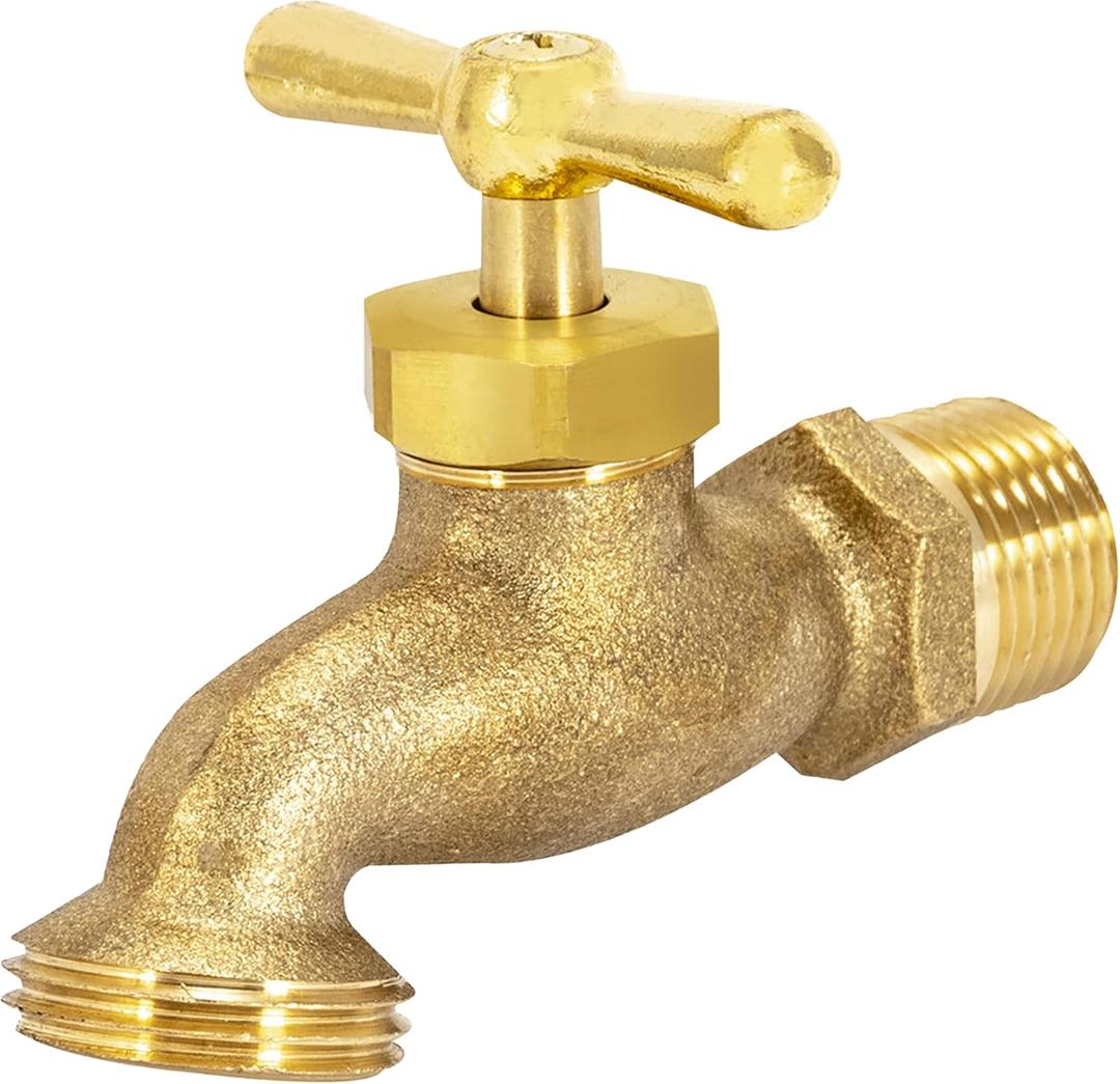 EZ-FLO Irrigation Hose Bibb, 1/2 Inch MIP Connection, 1/2 Inch MHT Connection, Brass Plumbing Fitting, 20183
