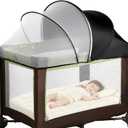Pack N Play Tent Cover - Half-Blackout Mosquito Net for Crib & Playpen, Baby Bassinet Cover for Cats with 2-Way Zipper, Sun-Blocking Bug Net for Travel Crib (Black-Large)