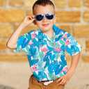 2-10T Boys Novelty Hawaiian Short Sleeve Button Down Dress Shirt (Blue)