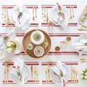 Solino Home 100% Pure Linen Table Runner, 16 x 120 in, Red and White Stripe | French Stripe Table Runners for dining, console and side tables; woven stripe with neatly mitered corners; OEKO-TEX Certified