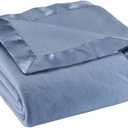 OakRidge Satin Fleece Blanket, Full/Queen, Twin or King Size 100% Polyester Lightweight Fabric and Cozy Satin Binding Edges in Tightly Folding Travel Blanket, Blue