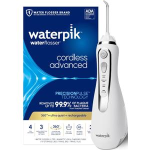 Waterpik Cordless Advanced 2.0 Water Flosser For Teeth, Gums, Braces, Dental Care With Travel Bag and 4 Tips, ADA Accepted, Rechargeable, Portable, and Waterproof, White WP-580