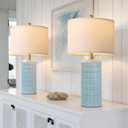 PoKat 23" Light Blue Table Lamps Set of 2, Modern Bedside Lamps for Bedroom, Coastal Ceramic End Table Lamps for Living Room, Ocean Nightstand New Home Decor Lamps