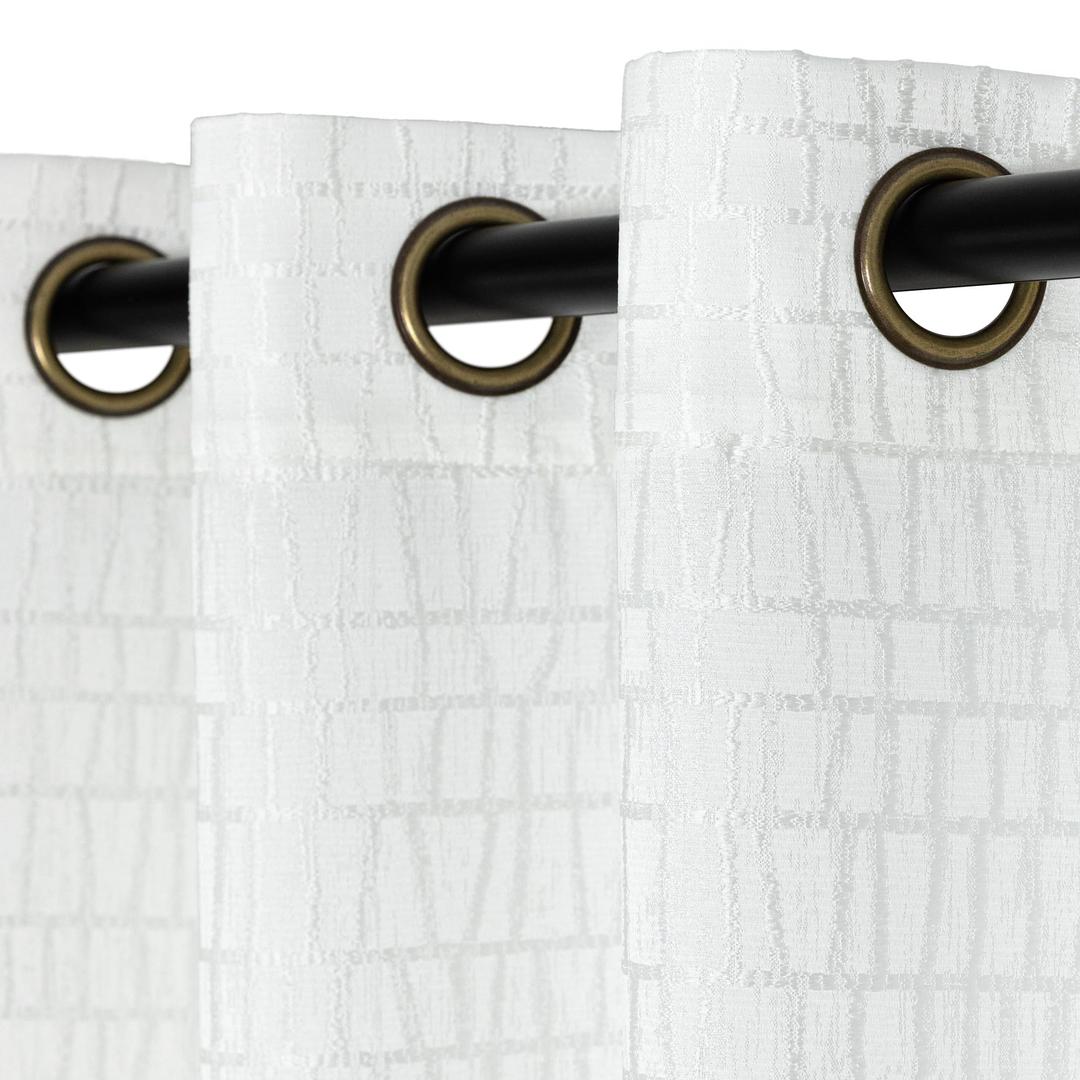White Geometric Curtains 102 Inches Long for Living Room 2 Panels Light Filtering Sheer Window Design Plaid Patterned Neutral Privacy Curtains That Let Light In Dining Room Bedroom Patio Sliding Door
