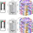 BXROIU 2 x Fairy Lights Battery Operated, Silver Wire Chains 8 Mode 5M 50 LEDs Timer String Lights with Remote Control for Bedroom Christmas Party Wedding Decoration (Multicolor) (2Pack(3AA,not included)Multicolor)