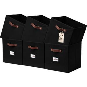 DECOMOMO Storage Cubes, 13x13x13 Storage Cube Bins with Labels, Fabric Organizer Bins (13" / 6pcs, Black)