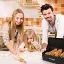 Modern Rustic Black Stainless Steel Bread Box, 16.1 x 8.9 x 6.3 inches, Roll Top Bread Storage Holder for Kitchen Countertop