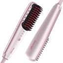 Ionic Hair Straightener Brush, Professional Corded Straightening Comb with 3 Temps, 20s Fast Heating & Anti-Scald, Portable Hair Styler for Silky Shine, Rose Gold