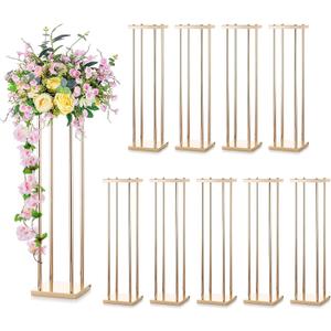 Sziqiqi Wedding Table Flower Centerpiece Decoration - Tabletop Metal Flowers Floor Stand Living Room 31.5inch Tall Vases Decor Geometric Rectangular Tables Centerpieces for Birthday Party Reception (Gold)