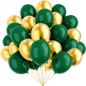 YMSZ Green and Gold Balloons, 67pcs 12 Inch Metallic Gold and Dark Green Balloons for Birthday, Graduation, St. Patrick's Day, Baby Shower, Jungle Party Decorations