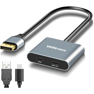 8K 60Hz HDR DisplayPort to USB C Female Cable Adapter with Powered,Uni-Directional DP Input to Type C Display Converter Support Touch,Compatible with VR/XR/AR GlassesLaptopPC