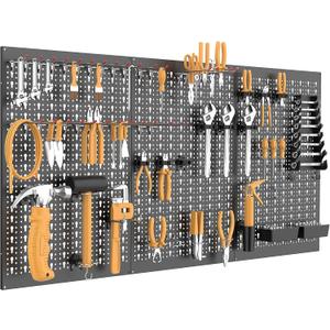 WALMANN Metal Pegboard Wall Tool Organizer Board with Pegboard Hooks, 24x48 in Tools Organizer Pegboard for Garage, Workbench, Peg Boards, Tool Storage Board with Hooks(Black)