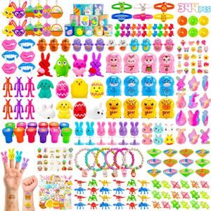 LINAYE 344 PCS Easter Eggs Fillers Stuffers for Kids, Easter Egg Hunt Toys Fillers Party Favors Gifts Goodie Treat Basket Stuffers Bulk Treasure Box Toys Classroom Prize for Kids
