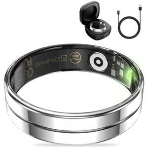 HitTopss Smart Ring, Ultra Thin Fitness Tracking Smart Ring with Calories/Heart Rate/Blood Oxygen/Sleep Monitoring, 5ATM Waterproof, No APP Subscription (Silver,Ultra Thin-9#)