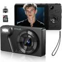 Digital Camera with Front Rear Lens, Autofocus 64MP 4K Camera for Photography with 32GB Card, Portable Compact Point and Shoot Camera for Teens Adult Beginner with Metal Shell, 2000mAh Battery