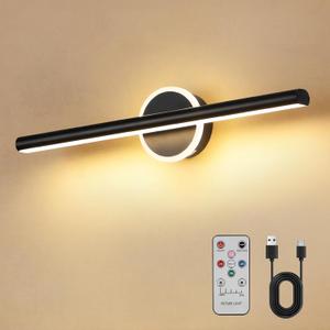 Wireless Picture Light, 16 inches Art Wall Light, Picture Light Battery Operated,Battery Operated Wall Lights,Gallery Light for Painting,Photo,Library (Matt Black)