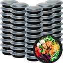Klex 12 Oz, 150 Sets Meal Prep Containers with Airtight Lids, BPA Free, Reusable Plastic Food Container, 32 oz, Round, Black/Clear, 150 Sets