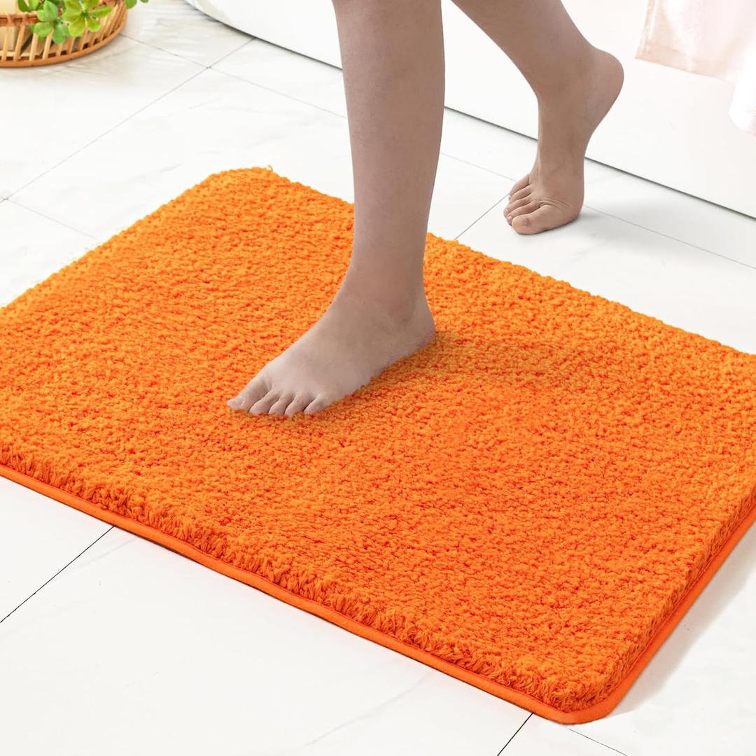 MIULEE Orange Bathroom Rugs, Soft Absorbent Microfiber Bath Rugs Non Slip Quick Dry Fluffy Bath Mats for Bathroom Floor Tub Showers, Machine Washable, 20x30 Inch