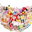 YKBU Stuffed Animal Net or Hammock Wall Hanging Net for Stuffed Animal Storage Macrame Toy Display Plush Toy Holder Soft Toy Organizer for Nursery Baby Bedroom Playroom-Cream (Large-60" W)