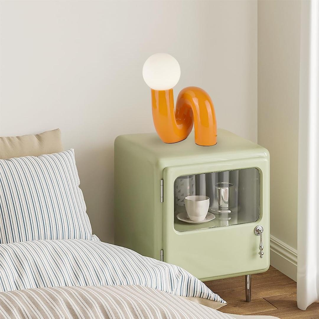 Orange Table Lamp Modern Milk White Globe Glass Table Light Modern Resin Light Fixtures for Bedside Bedroom Living Room Kid’s Room Corner Office