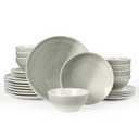Famiware Glacier Dinnerware Sets, Plates and Bowls Dish Sets for 8 (24 Pieces), Stoneware Tableware - Dishwasher and Microwave Safe, Handcrafted Reactive Glaze, Sage Green