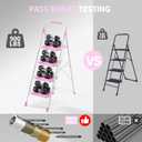 KINGRACK 4 Step Ladder, 900lbs Sturdy Step Stool with Handrail, Anti-Slip Wide Pedals, Foldable Stepladder for Home, Garage, Garden, Household, Pink, Pass 900LBS Testing, Pink