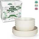 Grow Forward Bamboo Kids Plates and Bowls Sets - 8-Piece Dishwasher Safe Non Toxic Plates for Kids - Reusable Eco Friendly BPA Free Dishes Dinnerware Sets for Children - Arctic