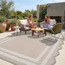 Garvee Waterproof Outdoor Rug 8x10, Scalloped Geometric Foldable Plastic Straw Patio Camping Rug, Outdoor RV Carpet for Deck Camper Porch Balcony Backyard Picnic Beach Gray Brown