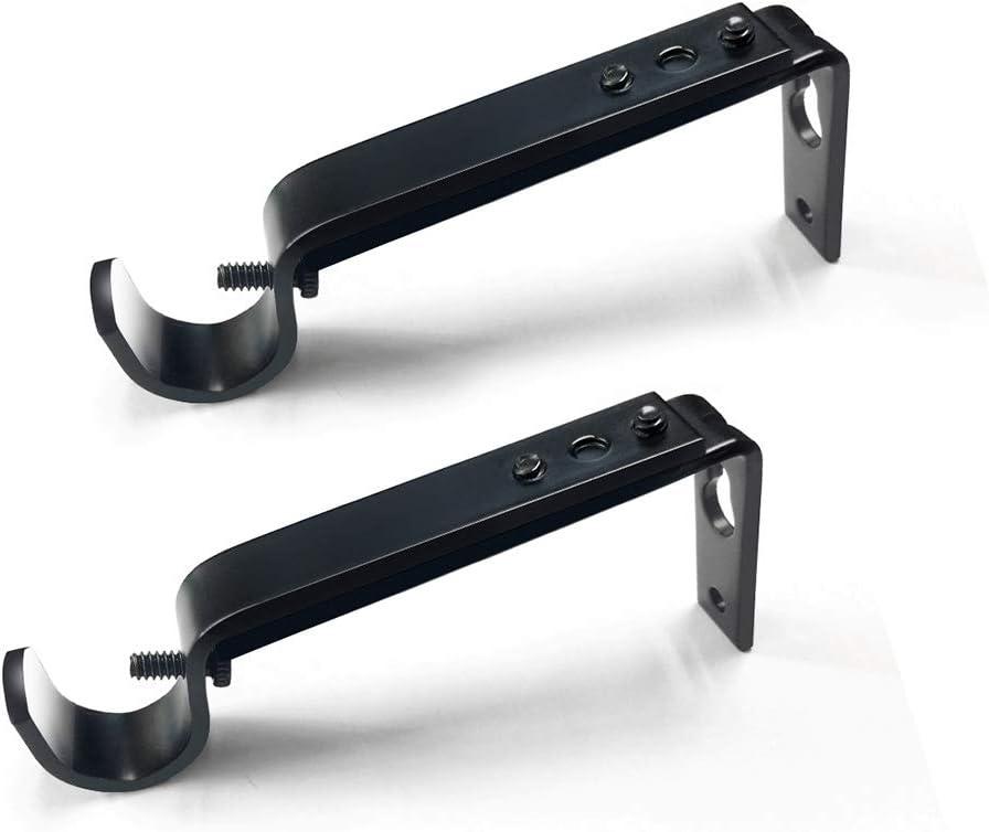 Curtain Rod Brackets Heavy Duty Drapery Hardware Adjustable Curtain Rod Holders Black for 7/8 or 1 Inch Rods, Set of 3 (Black, fits rods up to 1 inch)