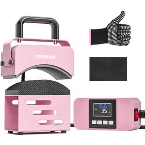 Hat Press, Mini Heat Press Machine for Caps, T-Shirt & More, Curved Heating Plate and Silicone Base, Fast Heating, No Crease, LCD Digital Temperature & Timer Control-Pearl Powder