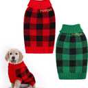 Pedgot 2 Pieces Pet Christmas Sweater Dog Xmas Clothes Vests for Winter Classic Plaid Knitwear for Christmas Winter Holiday Events (Red and Black, Black and Green, Medium)