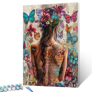Sexy Girl with Butterfly Paint by Numbers for Adults Tropical Flowers Woman DIY Digital Oil Painting Female Nake Back Artwork Kits Canvas With Acrylic Paint Room Decor 20x16 Inch Gift