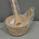 4 Pcs Sauna Accessories Set Include Wooden Sauna Bucket (with Plastic Liner) with Ladle 2 in 1 Thermometer Hygrometer Hourglass Timer Kit for Steam Room