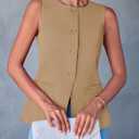 PRETTYGARDEN Women's Summer Suit Vest Tops 2026 Dressy Business Casual Sleeveless Button Down Trendy Fashion Blazer Waistcoat (Beige, M)