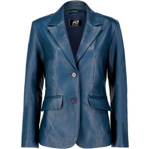 Jild Classic 2-Button Lambskin Leather Blazer Women - Casual Coat Long Sleeves Suit Style Leather Jacket Women (Large, Blue)