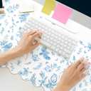Hahafelt Scalloped Desk Mat Large Blue and White Floral Chinoiserie Mouse Pad 35.4'' x 15.7'' Vintage Nonslip Rubber Keyboard Pad for Laptop Computer Keyboard Vanity Work Home Decor