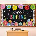 62 Pcs Hello Spring Bulletin Board Sets Spring Flower Classroom Decoration 3D Floral Bulletin Board Flower Cutouts for Classroom Chalkboard Wall Decor
