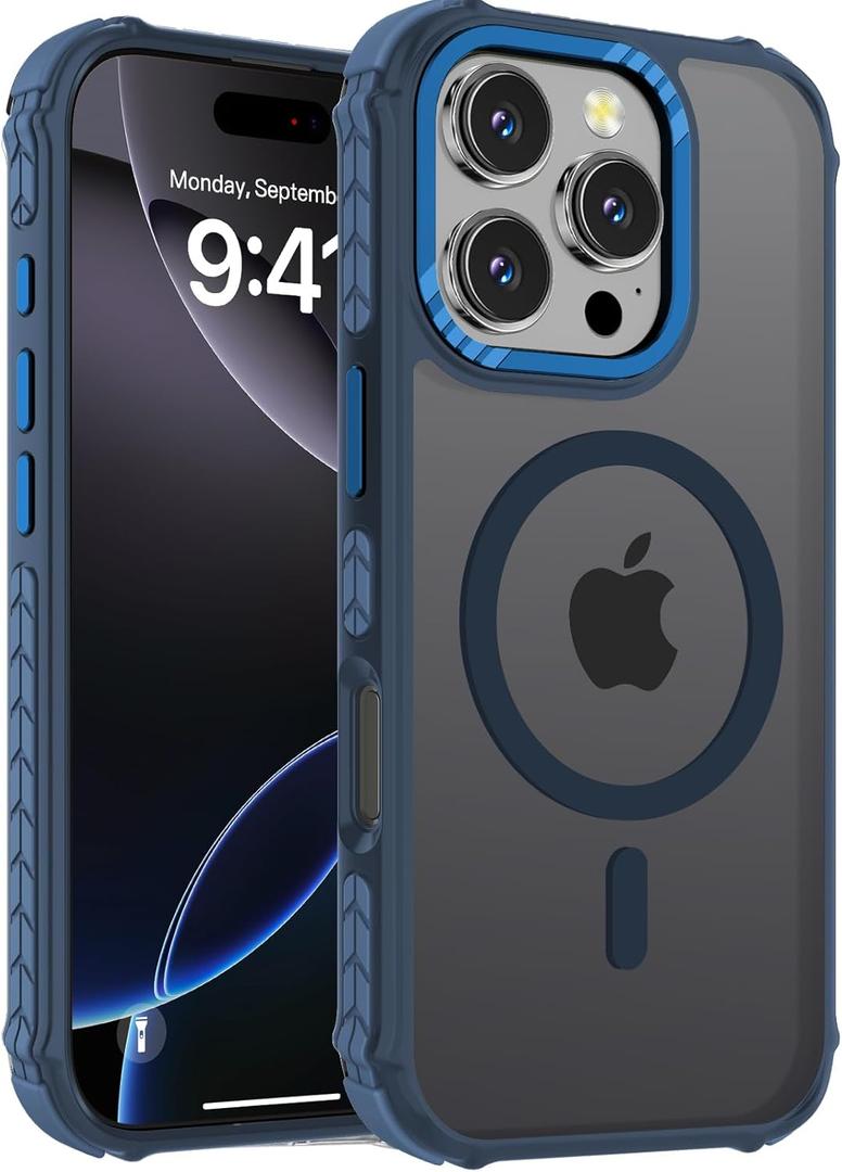 DEERLAMN Strong Magnetic Case for iPhone 16 Pro 6.3-Inch, [Compatible with Magsafe] Translucent Matte Slim Shockproof Protective Phone Cover for Women Men-Forest Blue