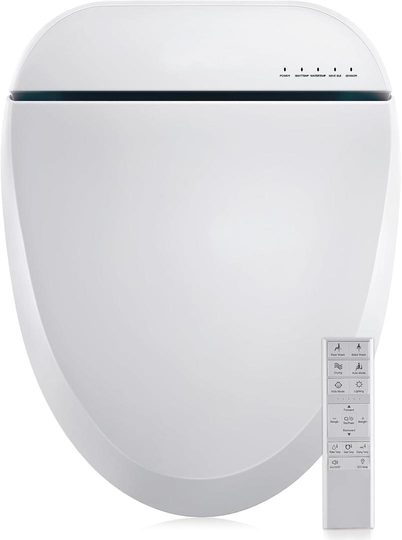 Bidet Toilet Seat Elongated, Heated Bidet with Remote Control, Unlimited Warm Water & Warm Air Dryer, Heated Seat, Self Cleaning Nozzle, Night Light, Soft Close Lid,102S-W