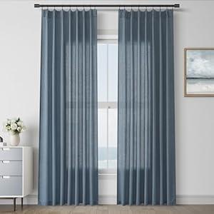 Aersas Dark Blue Pinch Pleat Linen Curtains 84 Inch Length 2 Panels Set for Bedroom Dinging Room Semi Sheer Boho Farmhouse Neutral Window Curtains 84 Inches Long for Living Room Nursery 40x84