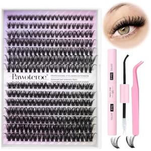 Pawotence Lash Extension Kit Individual Lash Clusters Kit 40D 50D Eyelash Extension Kit 8-16mm Eyelash Clusters with Lash Bond and Seal, Lash Tweezers for Beginners (40D&50D, 0.07D, 8-16mm, Kit)