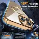 [Tri-Shield Protection] for iPhone 13 Pro Max Case with 360 Spin Stand Compatible with MagSafe [Magnetic CD Ring] [Screen & Camera Lens Protector] Shockproof Plating Never-Yellowing, Gold-6.7"