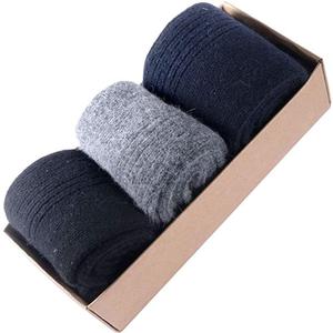 CHAO RAN 3 Pairs Mongolia Wool Cashmere Socks for Men Winter Warm Male Socks Thick Soft Dress Crew Socks, One Size